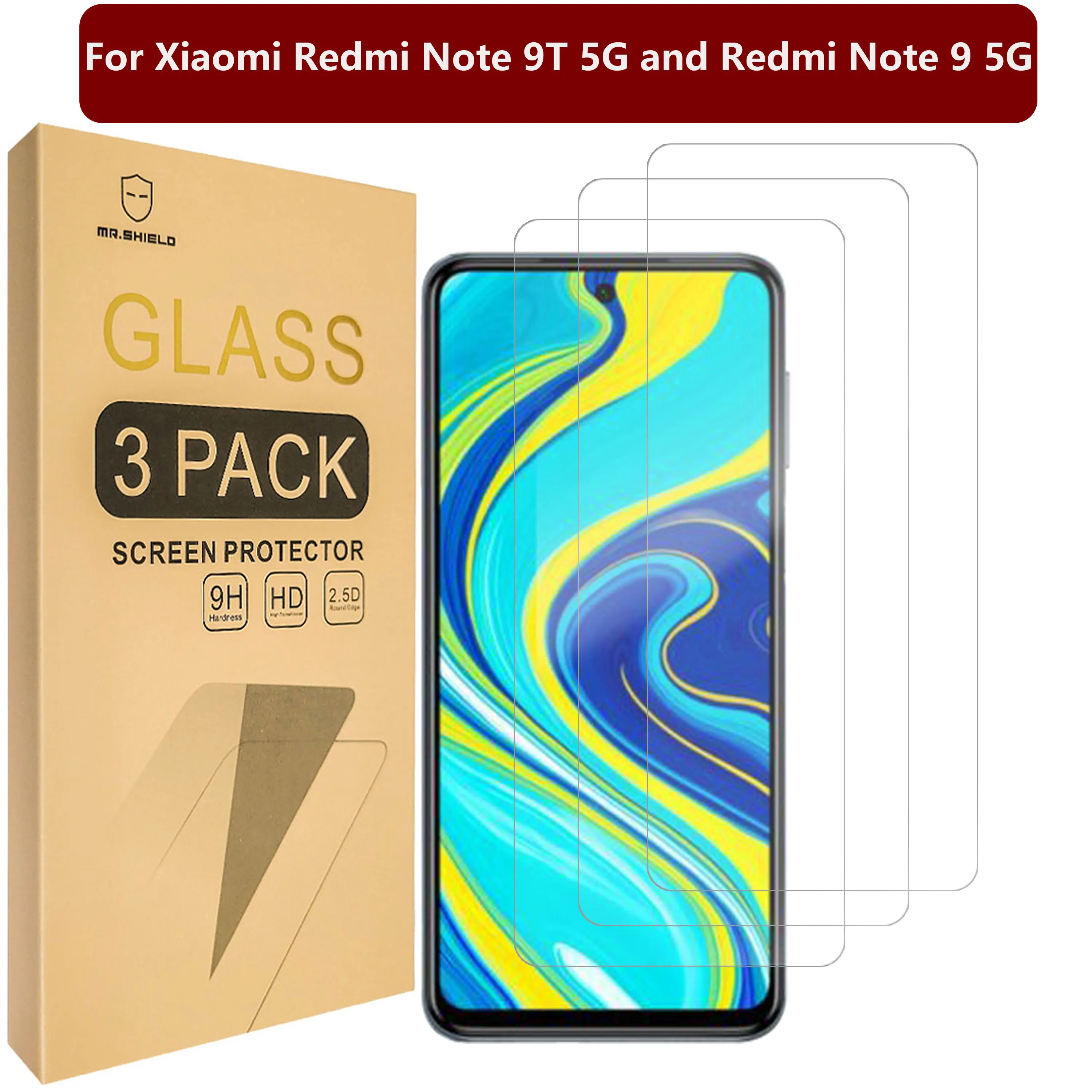 

Mr.Shield [3-Pack] Designed For Xiaomi Redmi Note 9T 5G and Redmi Note 9 5G [Tempered Glass] [Japan Glass with 9H Hardness]