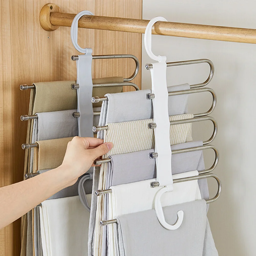 

Folding Stainless Steel Multi-layer Pants Hanger Flexible Home Bedroom Storage Clothes Holder Magic Trouser Clip 바지옷걸이 wieszaki