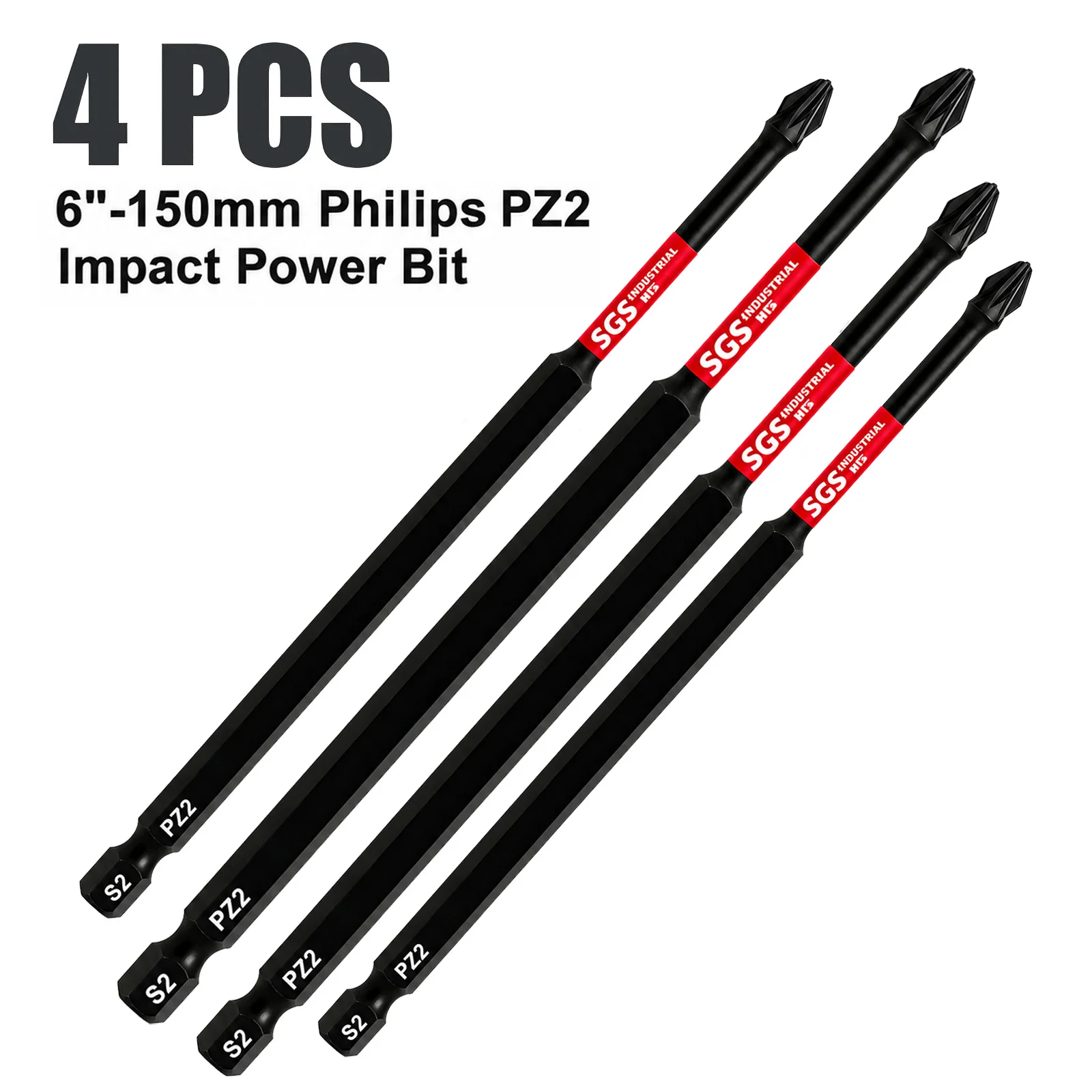 2/4/6팩 150mm 연장형 Pz 2m 임팩트 스크루드라이버 비트 6인치 S2 합금강 포지드라이브 강력 자석 내충격 비트 1/4 육각 샹크 범용 특수 연장형 전동 스크루드라이버 비트