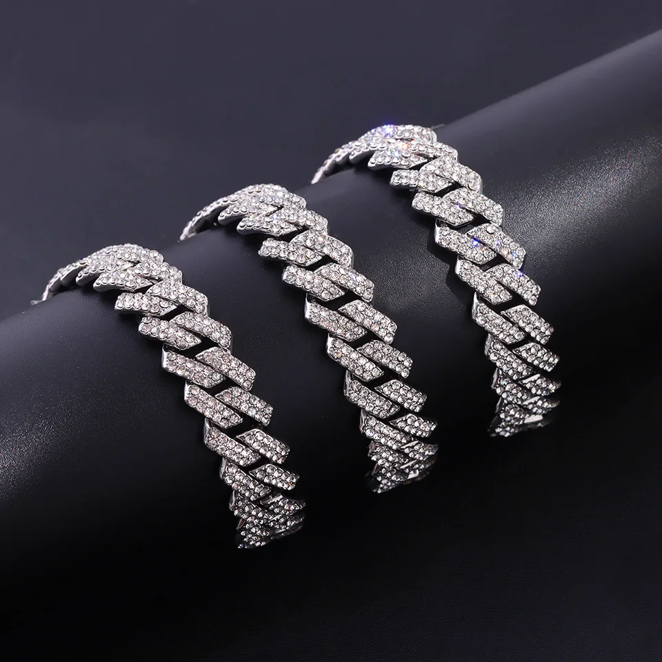 14MM Iced Prong Link Cuban Chain Necklaces for Men Women