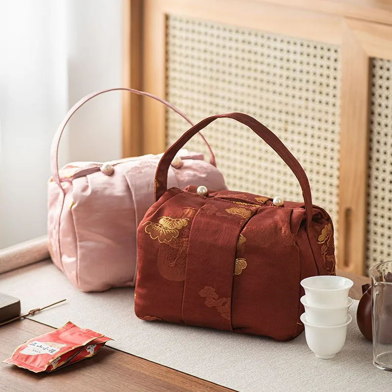 Fabric Tea Set Storage Bag Outdoor Travel Portable Tea Bag Teapot Tacup Cover Bowl Large Capacity Handheld Storage ZE969