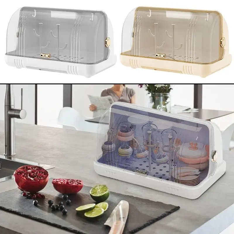 Baby Bottle Drying Rack with Cover Nursing Bottle Storage Box with Removable Drain Tray Feeding Station for Kitchen Cabinet
