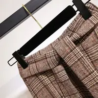 Khaki Plaid Vintage A-line High Waist Lace Up Buttons Loose Women's Skirt Mid-Calf Long Skirts For Women Clothing Fashion 2024 - Image 5