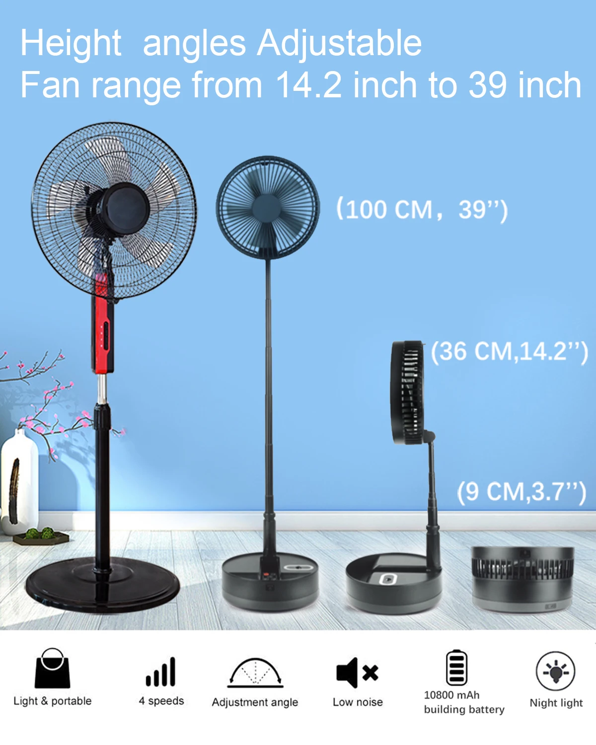 Foldable Fan Foldaway Oscillating with Remote Control, 10800mAh Battery Operated Fans, Portable for Outdoor, Courtyard, Beach 2