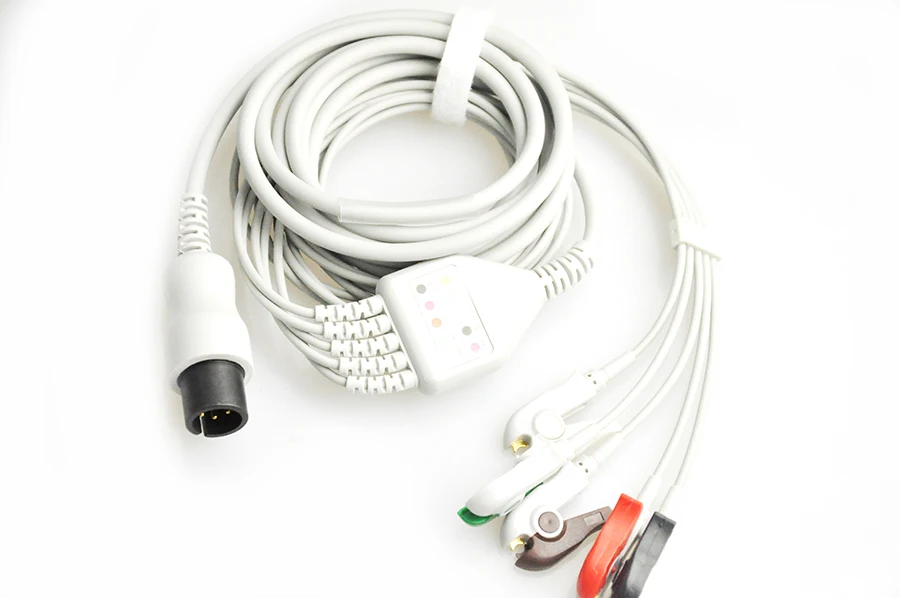 Compatible Welch Allyn 6pin UU Round connector one piece 5 lead ecg cable New Clip type AHA with resistance | Красота и здоровье