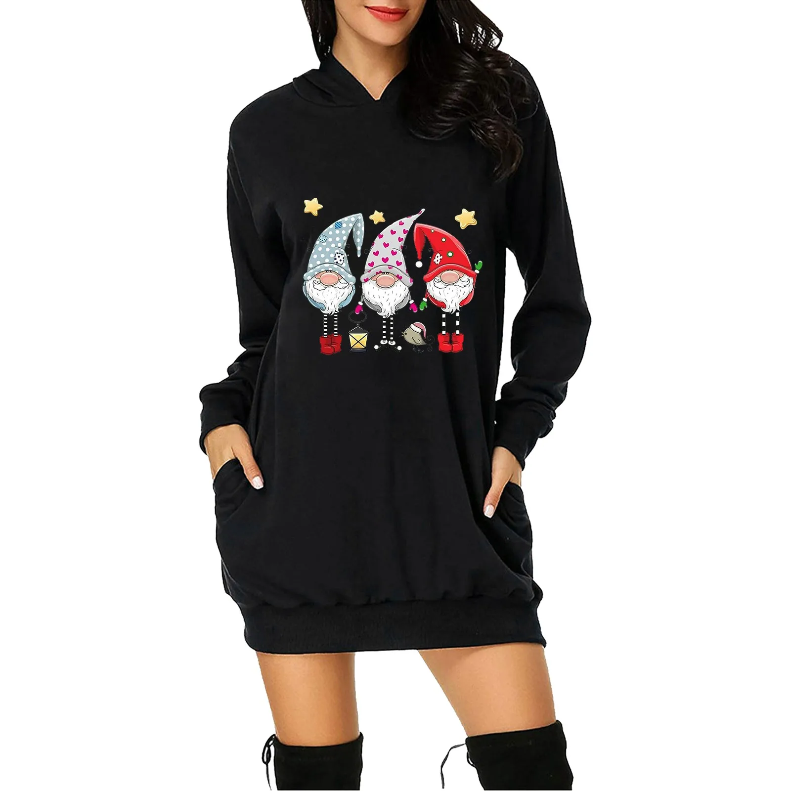

Fashion Printed Hoodie Dress Pocket Women Long Sleeve Sexy Casual Shift Mini Dresses Vacation Party Night Lady Vestidos Ropa