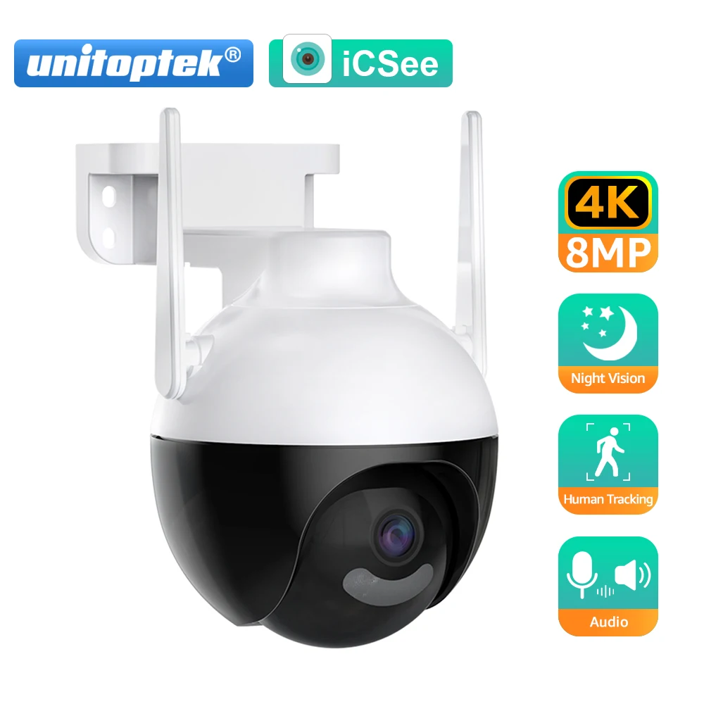 Outdoor WIFI Camera PTZ HD 8MP 4K AI Human Detection Two Way Audio Color Night Vision 4MP Video Surveillance Cameras iCSee