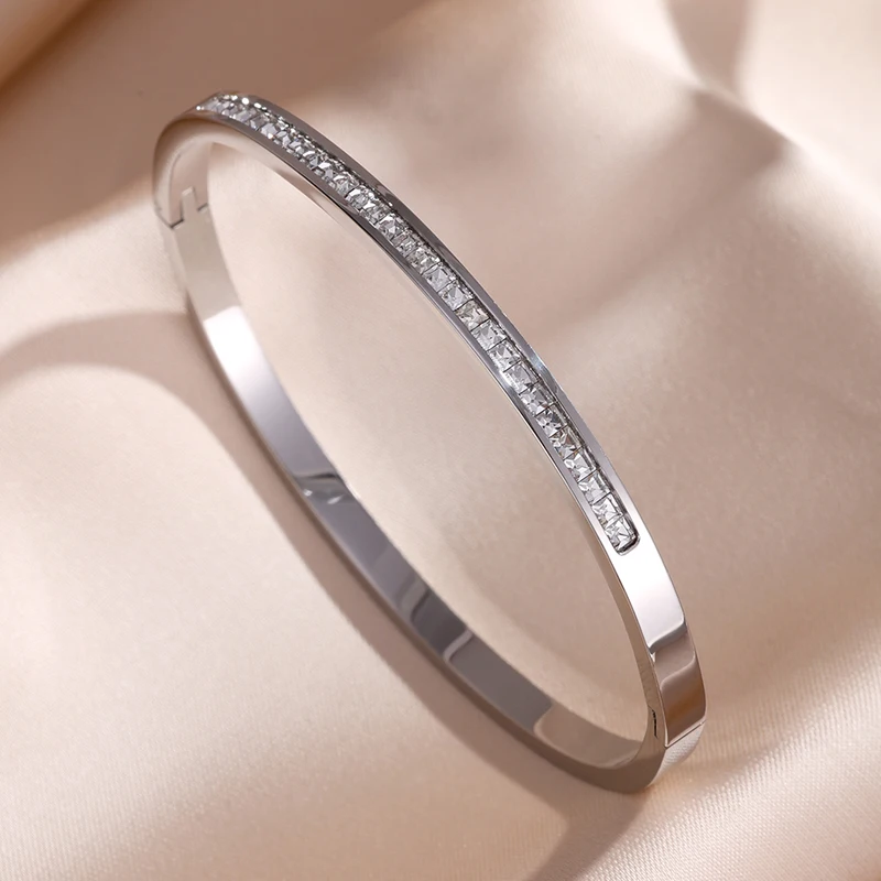 ZAKOL 5/1pcs Sparkling Zirconia Inlaid Stainless Steel