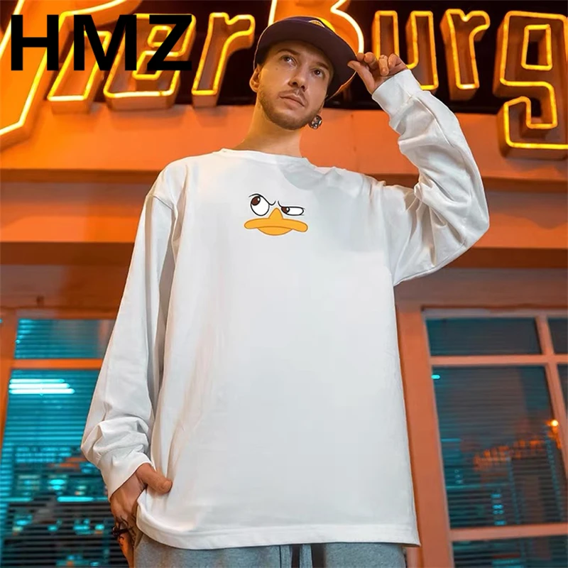 HMZ Fashion O-Neck Duck Tail Loose Sweatshirts Men Clothing Autumn Long Sleeves Korean Pullovers All-match Oversized Sweatshirts