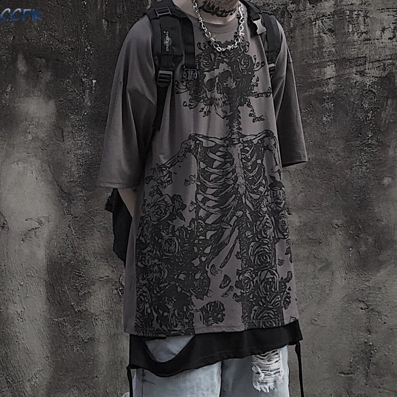 Emo Women T-shirts Alt Gothic Skull Top 2024 Korean Short