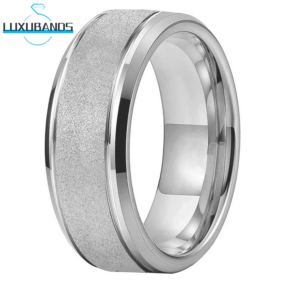 

Luxury Ring New Arrival 8mm Tungsten Carbide Two Grooved Center Sandblasted Brushed Polished Finish Beveled Edges Accessories