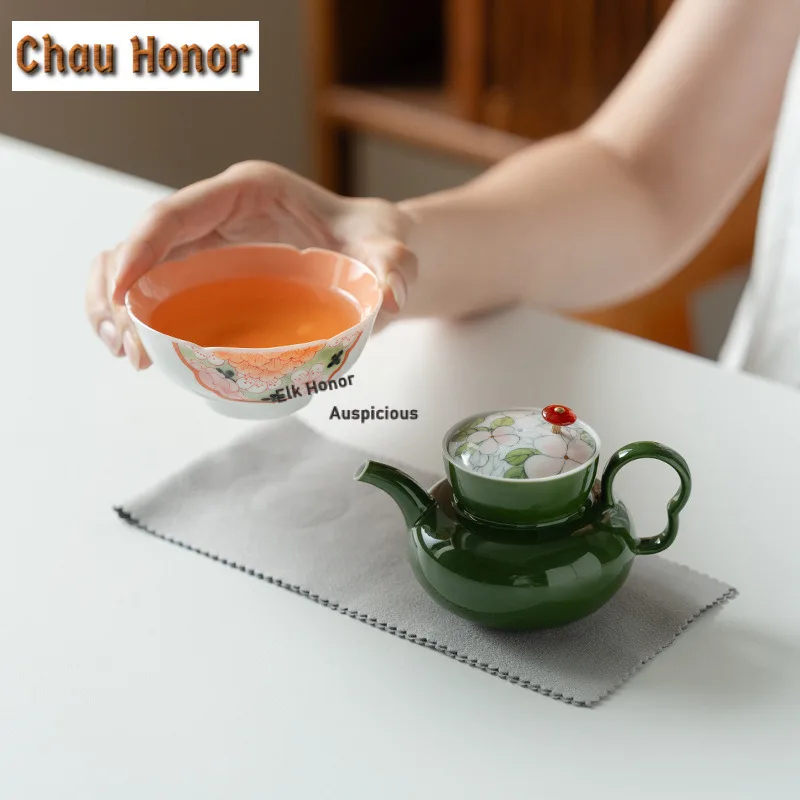 Hand-painted Camellias Flower Mouth Tea Set Complete Set Elegant Tea Ceremony Set Teapot and Tea Cup Set Tableware Collection