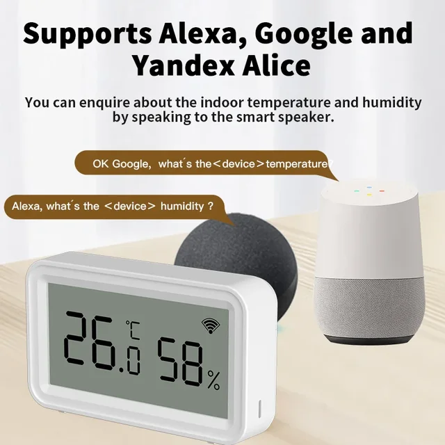 Wireless Smart Tuya WiFi Temperature Humidity Sensor Compatible with Smart Life Google Assistant Home Monitor and Alexa 3
