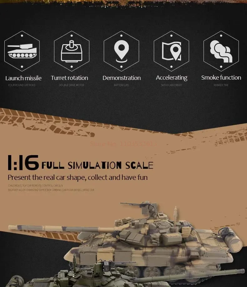 S906bd99f6cae46ac933e1071aba9de56U [업그레이드 버전] HENG LONG 1/16 7.0 메탈 러시아 T 90 메인 스테이션 탱크 RC 탱크 모델 3938 360도 포탑 투칸 시뮬레이션 모델 TH17847 SMT8