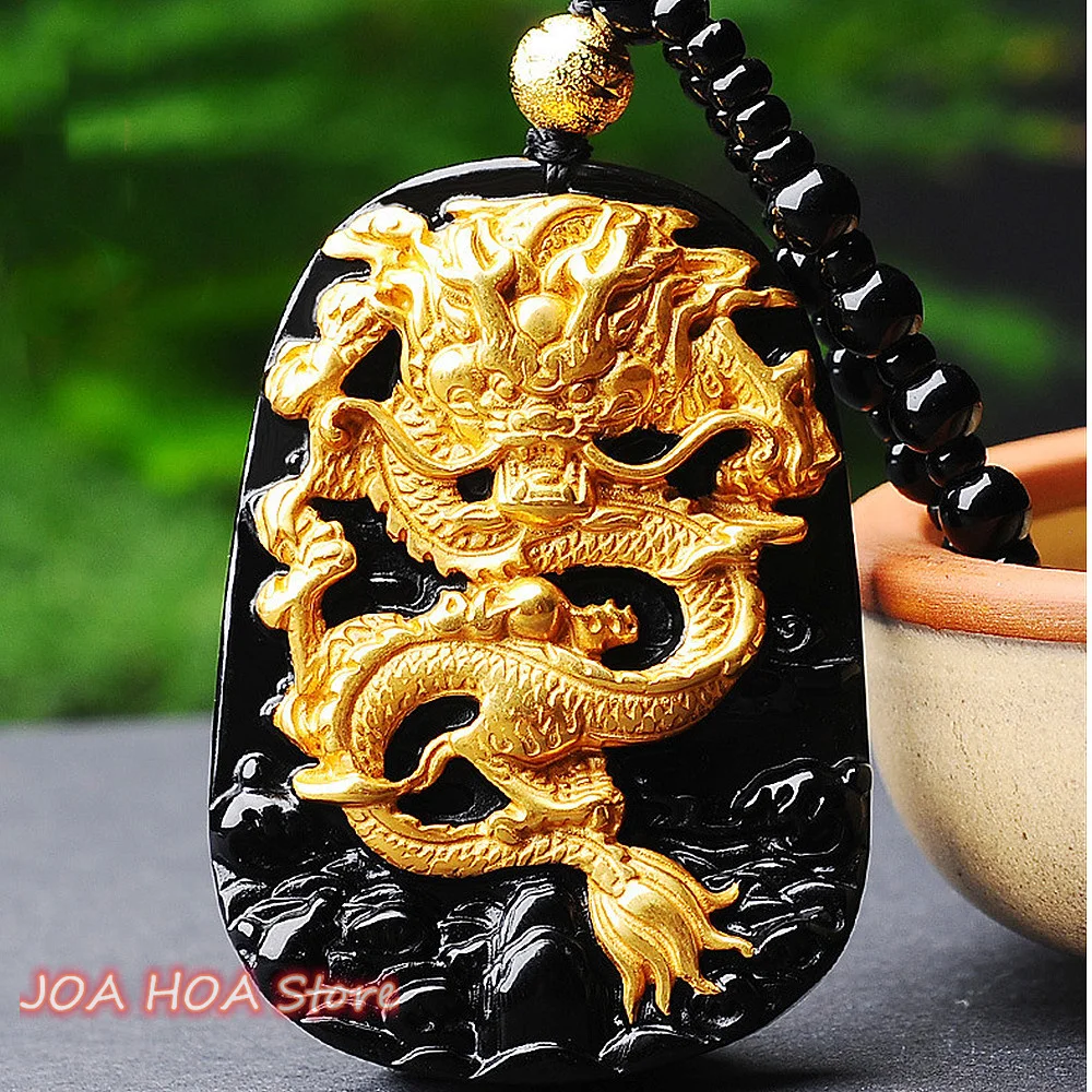 

Natural Obsidian Zodiac Dragon Brand Necklace Hot Selling Gold Plated Pendant Longteng Four Seas Jewelry