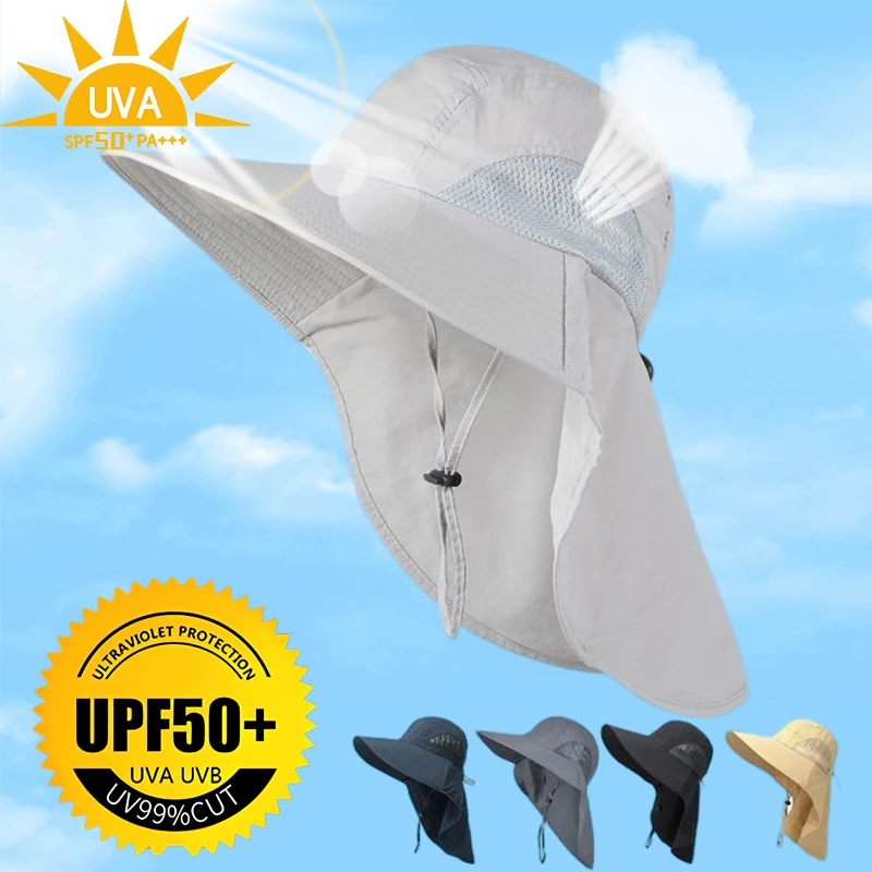 

Summer Sun Hats UV Protection Outdoor Hunting Fishing Cap for Men Women Camping Visor Bucket Hat With Neck Flap Fisherman Hat