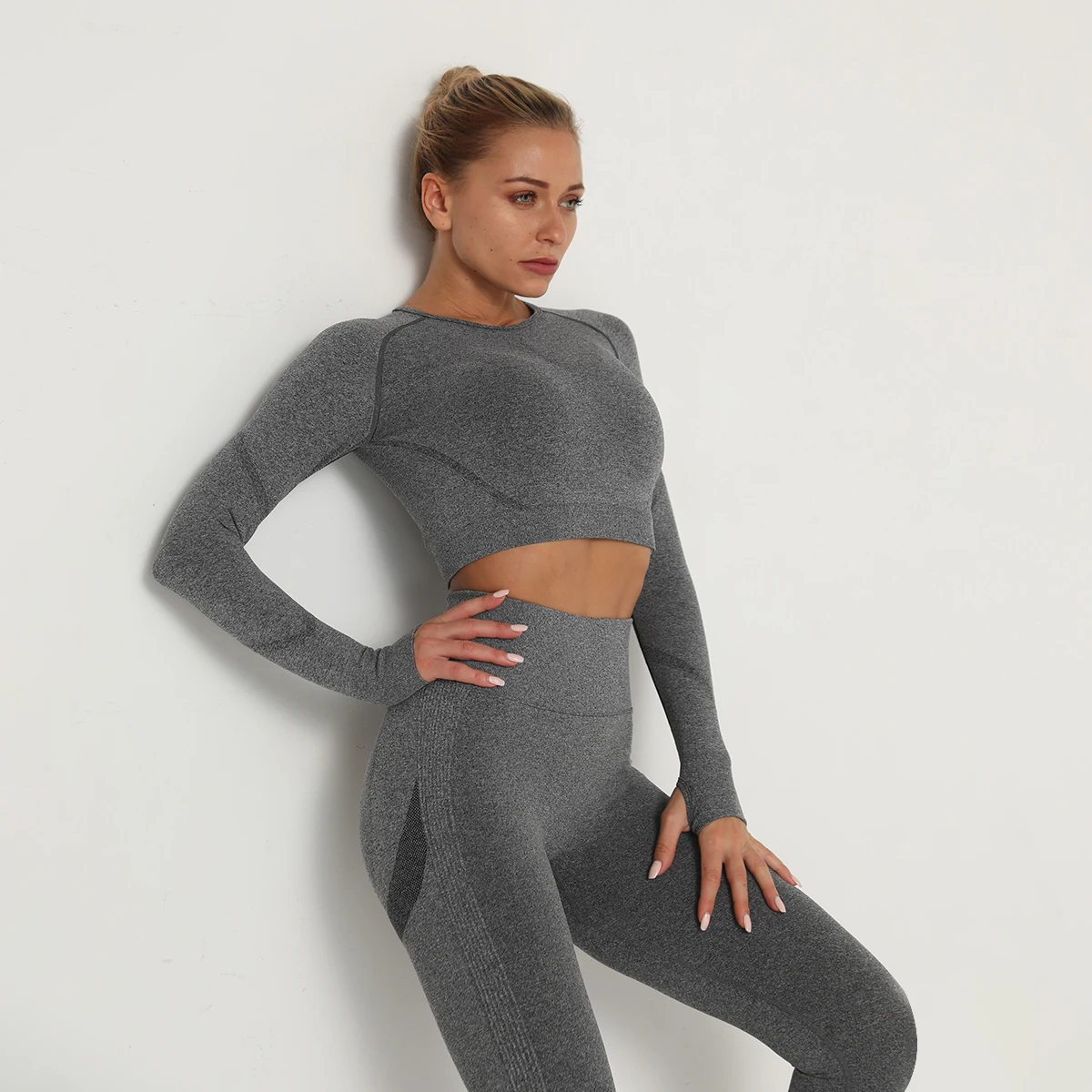 European and American Seamless Yoga Clothes Long-Sleeved Sports