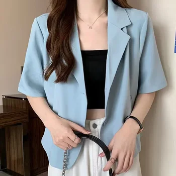 Summer Blazers Classic Women Simple Leisure Loose Korean Style Youth Single Breasted Slight Strech Comfortable Solid Color Tops - Image 6