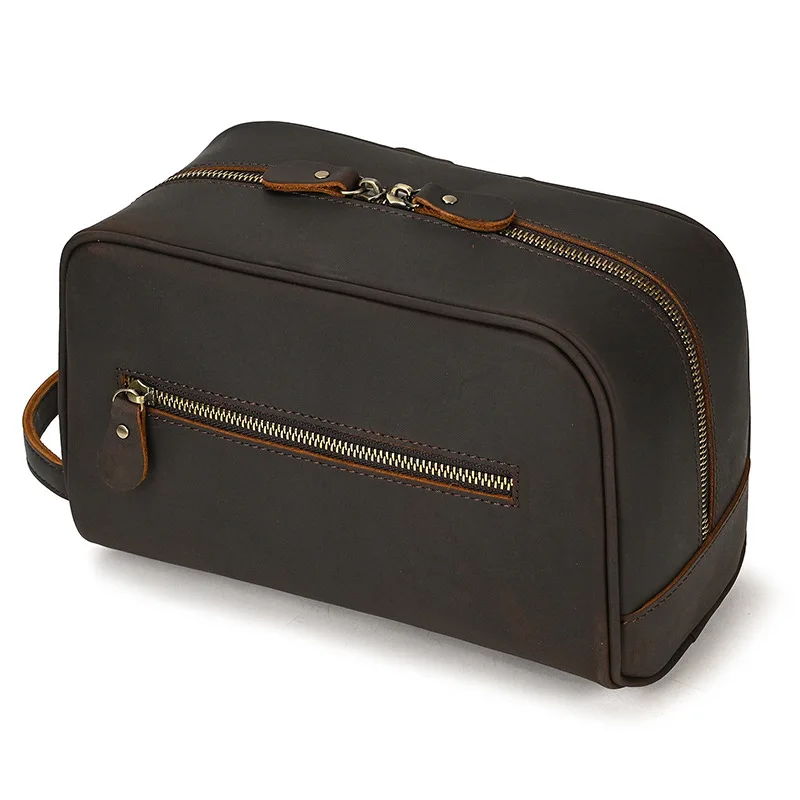 Genuine Leather Cosmetic Bag for Men and Women