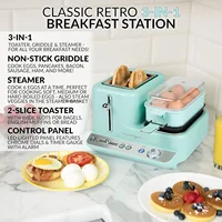 NEW Classic Retro 3-in-1 Breakfast Station, 2-Wide Slot Toaster With Adjustable Toasting Control, Non-Stick Griddle 2
