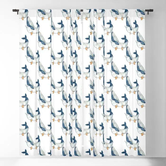 

Humpback Whale Taking Bath Watercolor Blackout Curtains 3D Print Window Curtains For Bedroom Living Room Decor Window Treatments