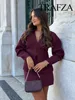 TRAFZA Women Spring Skirt Suits Solid V-Neck Long Sleeve Covered Button Cardigan+High Waist Knitted Mini Skirts Female Slim Sets 2