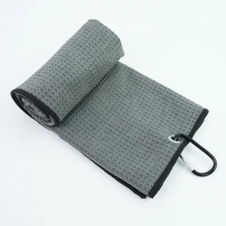 Premium Microfiber Sports Towel with Carabiner Clip - Versatile Waffle Texture for Golf, Gym, and Outdoor Activities (Grey)