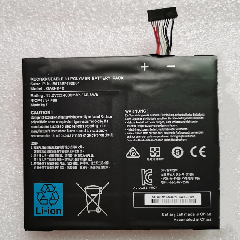 

New GAG-K40 541387490001 Laptop Battery 15.2V 60.8Wh 4000mAh For Gigabyte Getac G-Style 27S00-GK400-G20S For Cat S30 Tablet PC