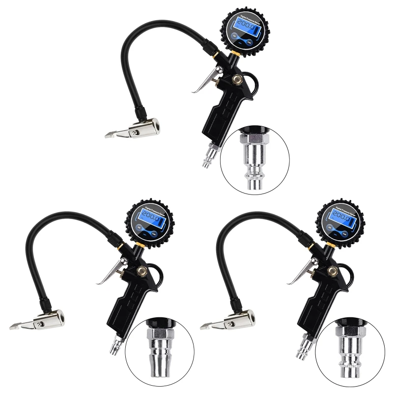 Portable200PSIDigitalTirePressureGaugewithRubberHoseandQuick
