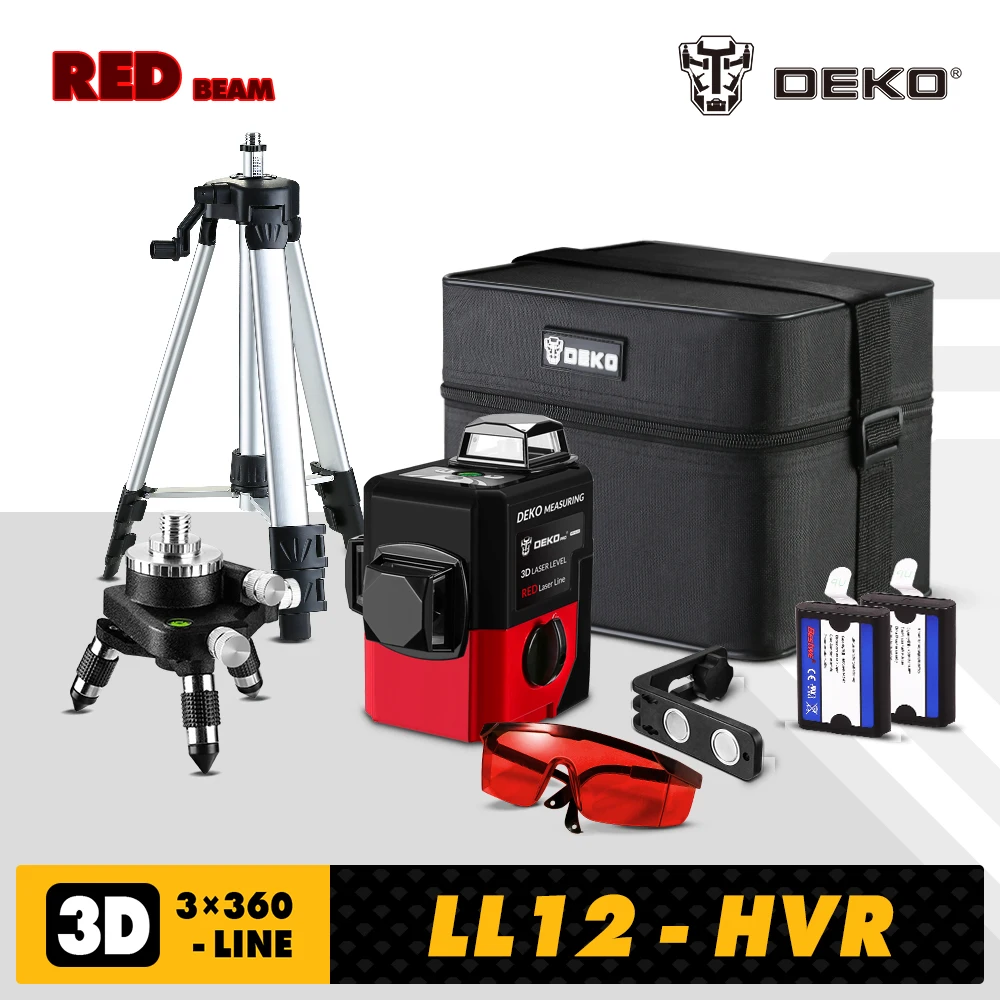 

DEKO LL12-HVR Self-Leveling 360 degrees 3D 12 Lines Red Laser Level Horizontal&Vertical Cross Super Powerful Laser Beam Line Red