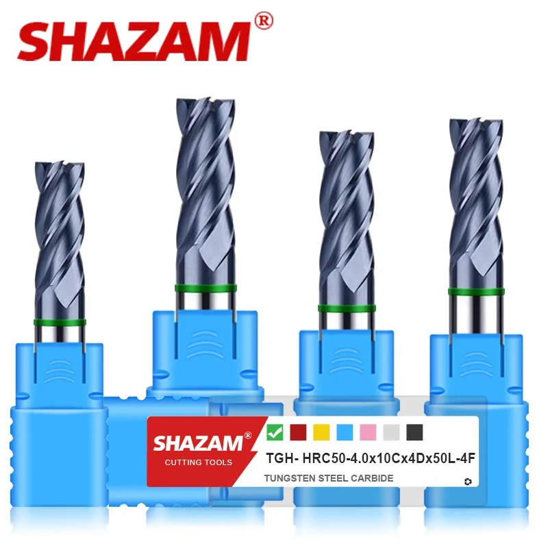 

SHAZAM TGH-HRC50 4F Color Circle Milling Cutter Tungsten Steel Carbide Nano Coating Flat End Mill CNC Machining Endmills Tools