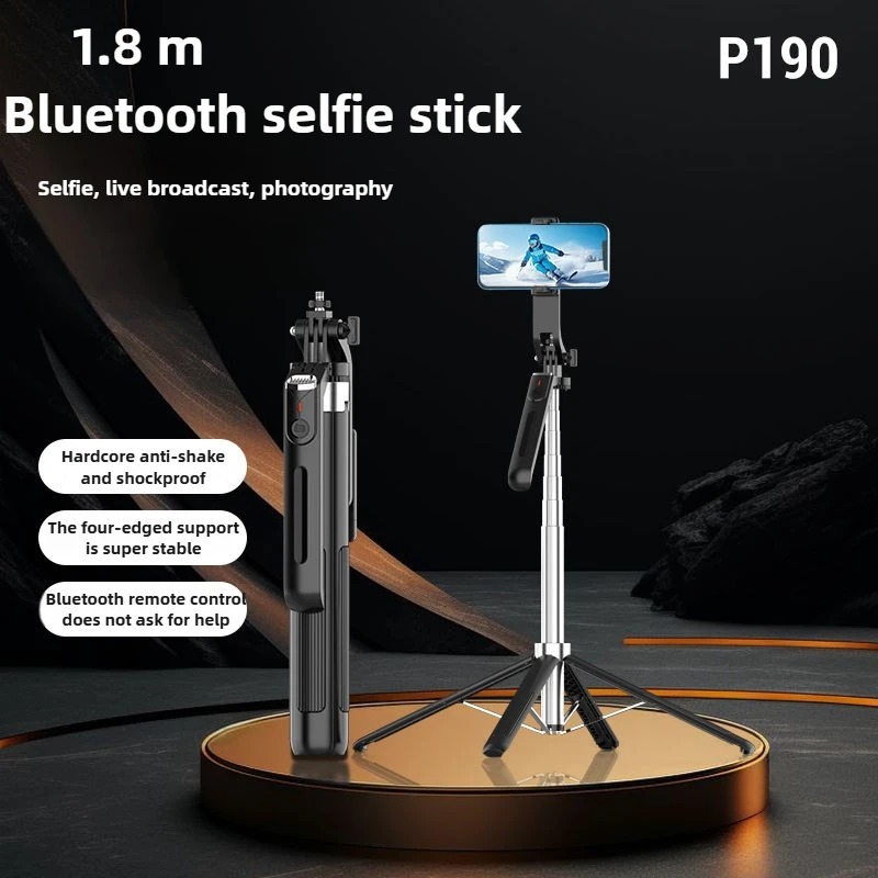 1.8m Selfie Stick Tripod Quadripod with Remote Phone Stand Compatible with IPhone Android Phone,Camera