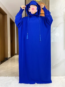 Women Cotton Abayas Muslim Ramadan Prayer Clothing With Hooded Jalaba Solid Casual Batwing Sleeve Arab Oriental Robe Eid Djellab