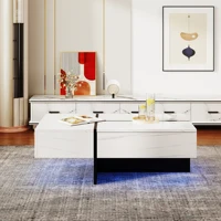 Table basse en marbre blanc 100x50x34.5cm, bureau à thé, meubles de salon avec système d'éclairage LED contrôlé par application pour la maison 5