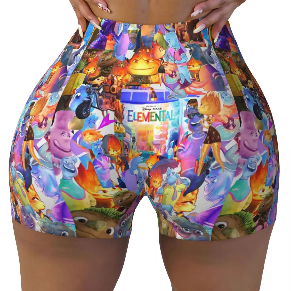 Elemental Cartoon Movie Anime Biker Running Gym Shorts Women's Athletic Workout Yoga Shorts