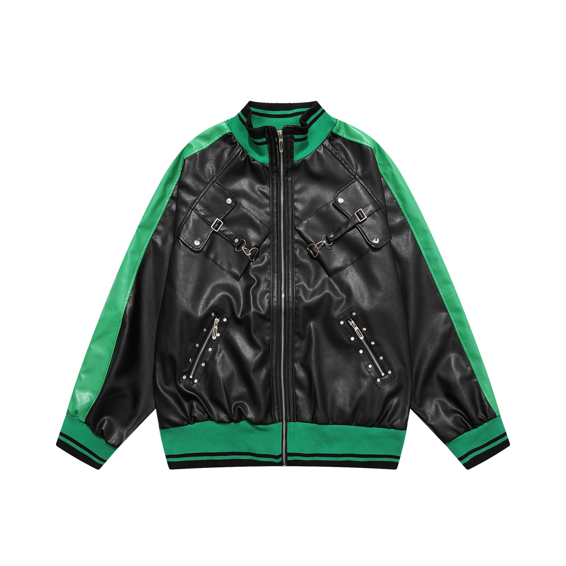 

Мужская кожаная куртка с несколькими карманами и заклепками, мотоциклетная куртка из искусственной кожи, бейсбольная Свободная верхняя одежда