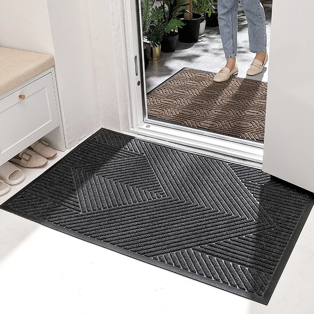 Front Door Mat Outdoor Indoor Welcome Mats Outside Entrance Grey