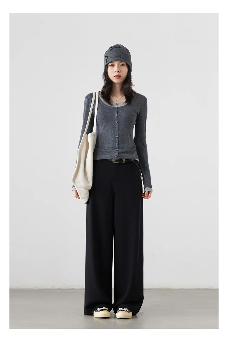 CHIC VEN Women Pants Solid Casual Slim Straight Leg Suit Wide Leg Ladies Trousers Spring Autumn 2025 Clothing for Woman
