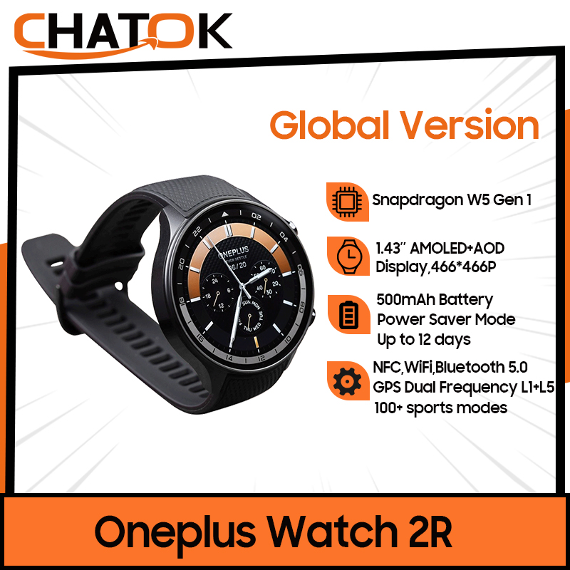 Global Version Oneplus Watch 2R NFC Smartwatch Snapdragon W5 Gen 1 1.43'' AMOLED Display WiFi Bluetooth 5.0 GPS Watch IP68
