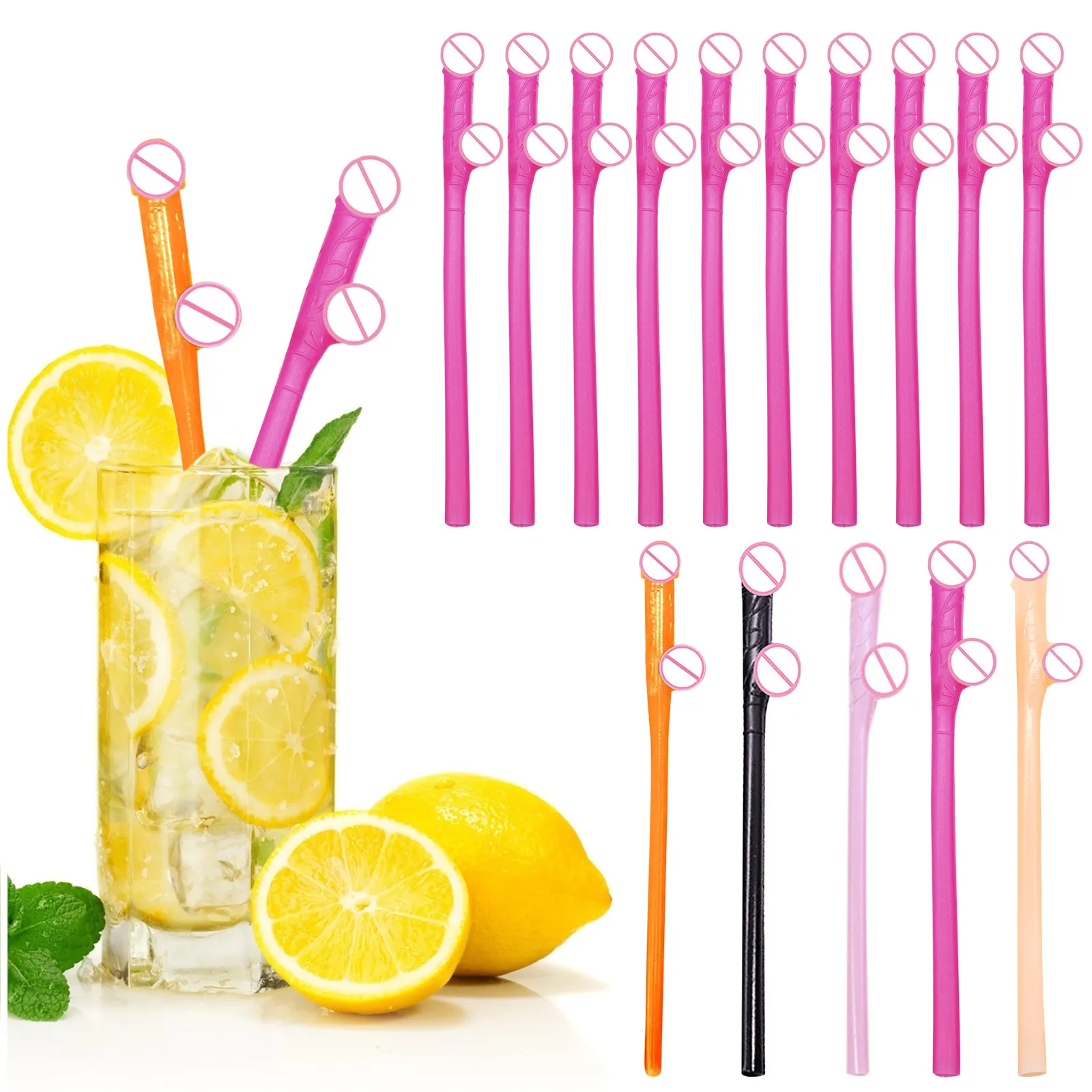 Cuticolor Penis Straws 10pcs Bride Shower Sexy Hen Night Willy Drinking Penis Novelty Nude Straw for Bar Bachelorette Party funny drinking straws