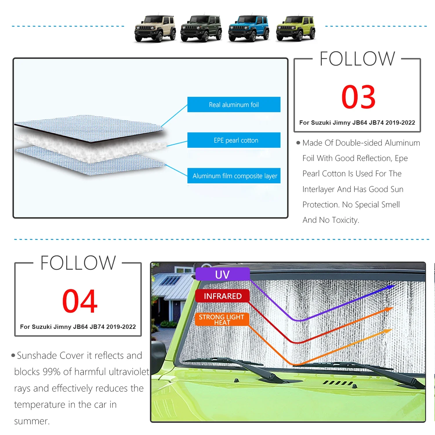 Car Front Windshield Sunshade Cover Sun Visor For Suzuki Jimny JB64 JB74 JB64W JB74W + parasol coches parabrisas delantero