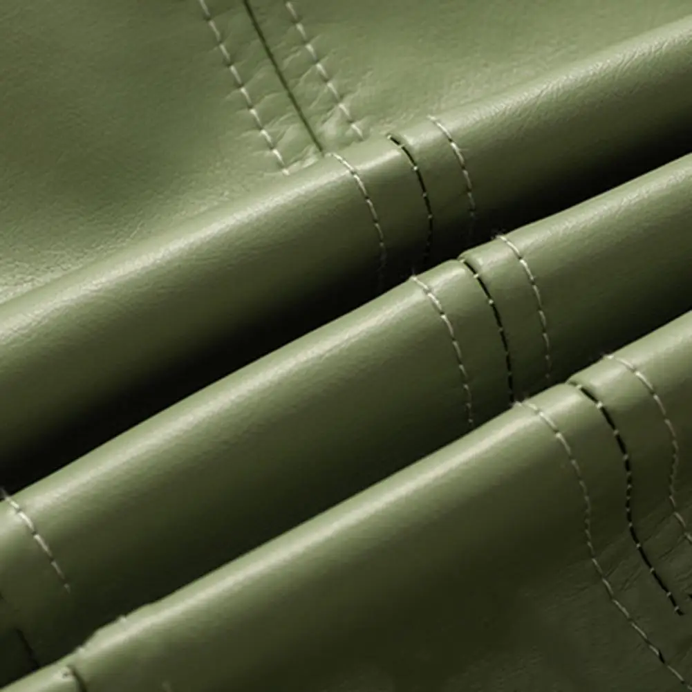 Lady Faux Leather Jacket Solis Color Buttons Decor Long Sleeve Biker Coat Windproof Slim Lady Coat For Motorcycle Riding