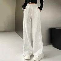 Women Basic White-gray Black Elastic Sports Trousers Lady Wide Leg Straight Leg Pants Female Versatile High Waisted Sweatpants - Image 3