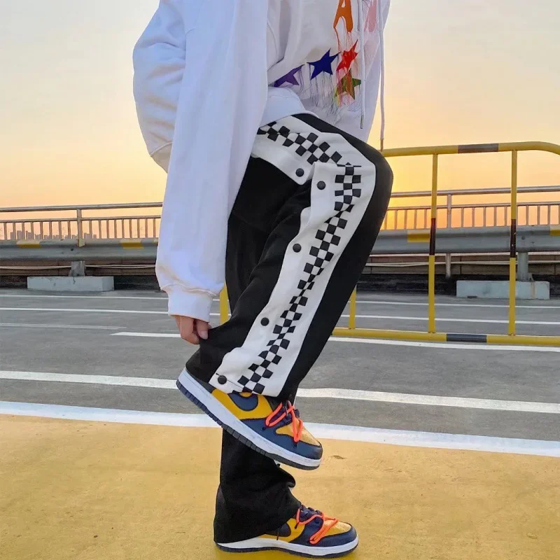White Men's Casual Sports Pants Korean Style Trendy Design Reflective Street Style Long Trousers Skateboard Sportswear