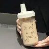 New Plastic Water Bottle For Girls With Straw Lid Bubble Milk Tea Plastic Cup Simple Outdoor School Straw Drinking Water Bottles 3
