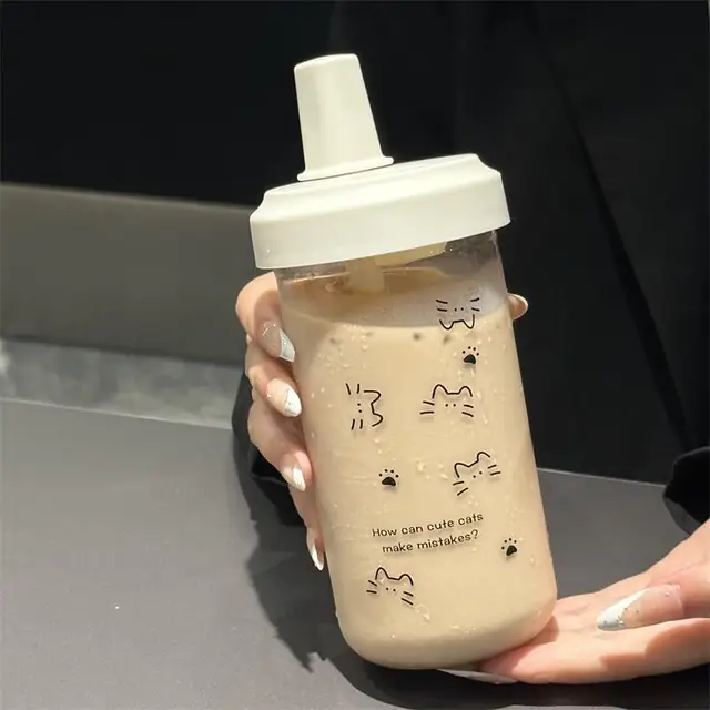 New Plastic Water Bottle For Girls With Straw Lid Bubble Milk Tea Plastic Cup Simple Outdoor School Straw Drinking Water Bottles 3