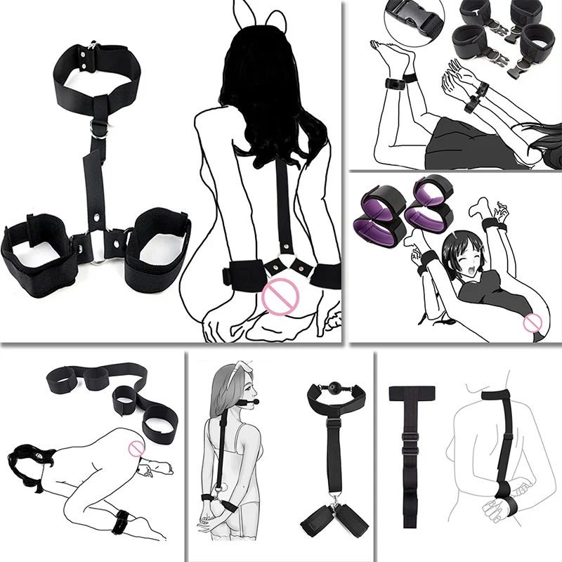 Bondage Kit Back Restraints Fetish Erotic Sex Toys for Couples Woman Female Slave Collars Handcuffs Necklace BDSM Adult Games with sex toys