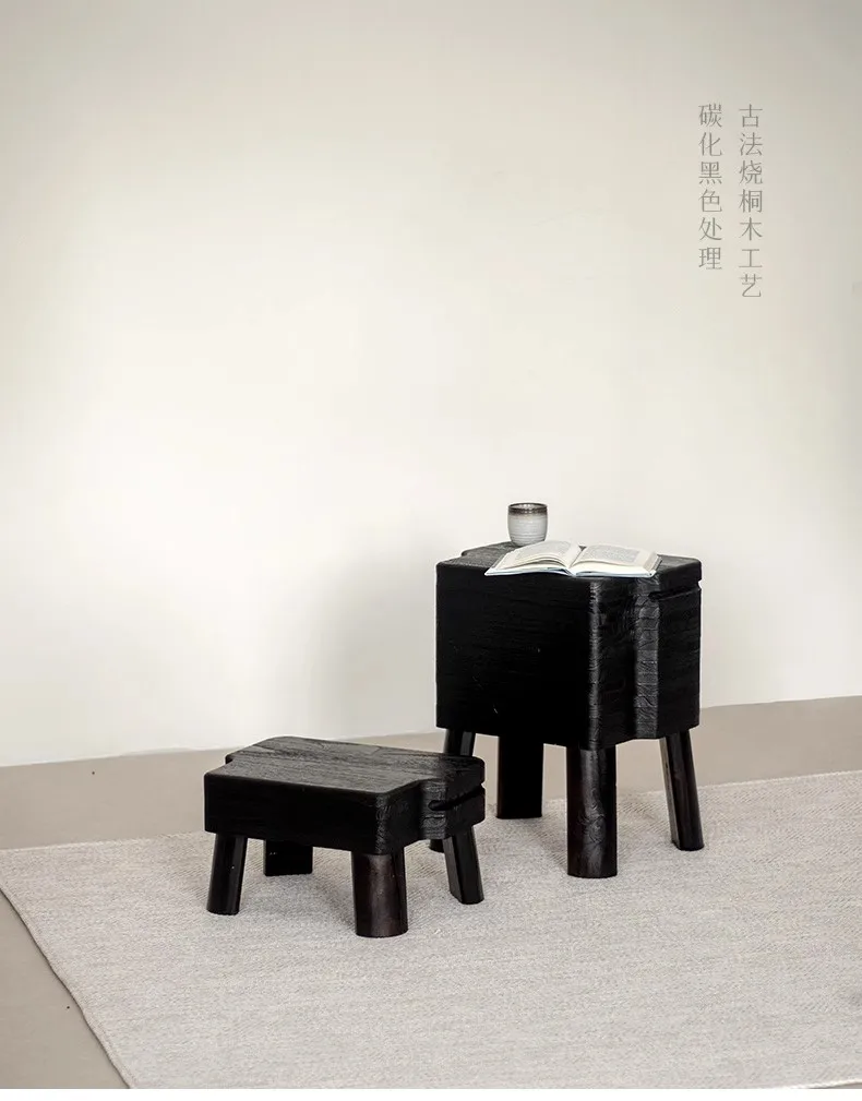 Description Picture 2 of itemRetro Solid wood Small stool Living Room Shoe Bench Wabi-Sabi Style Black Kid Stool Creative Irregular Shape Storage Cabinet