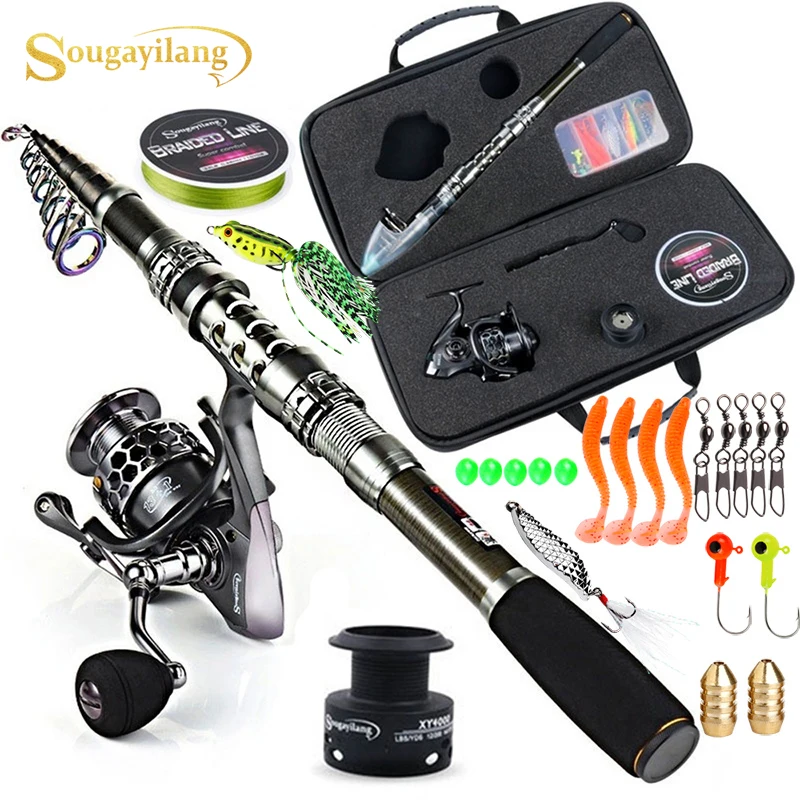 Sougayilang Telescopic Fishing Rod with Spinning Reel Combo