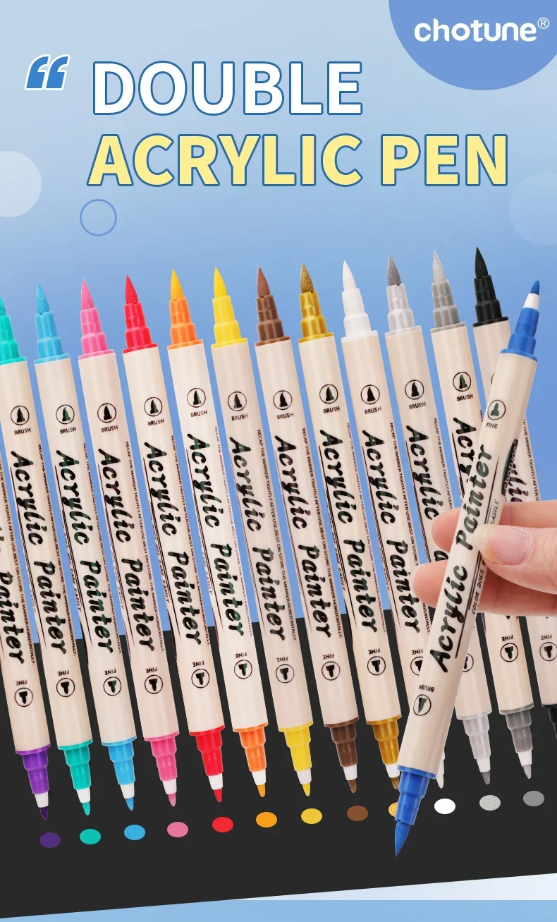 12–36 Farben Acrylfarben-Marker, Pinsel mit zwei Spitzen, Acrylfarben-Stift, Pinselspitze und feine Spitze, Kunstmarker-Zubehör für Rock – Detail 2